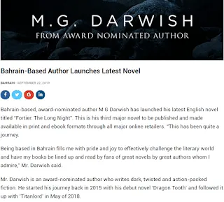 Gulf Daily News article titled “Bahrain-Based Author Launches Latest Novel” about M.G. Darwish